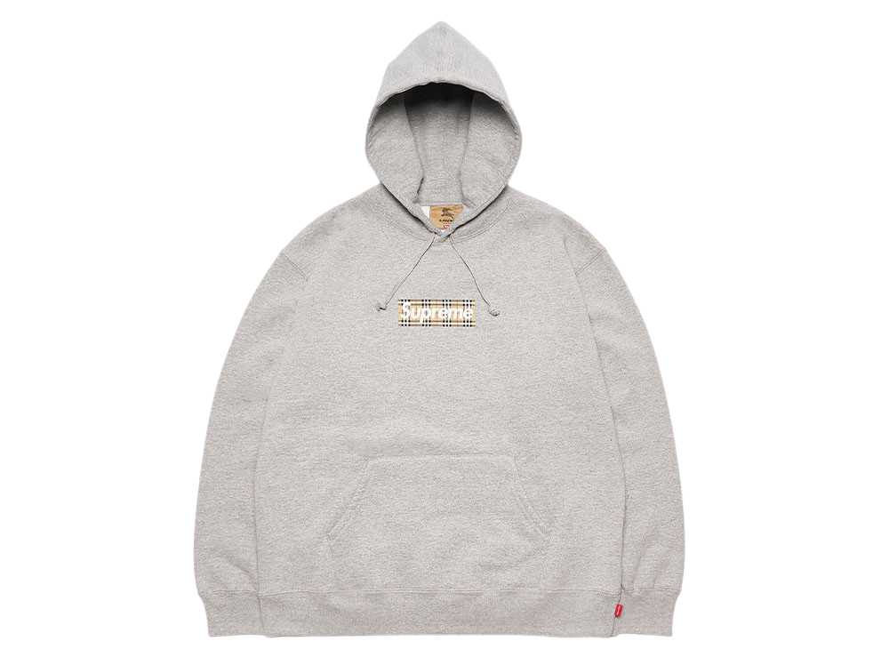 Supreme Burberry Box Logo Hooded Sweatshirt Heather Grey シュプリーム バーバリー ボックス ロゴ フーディー スウェットシャツ ヘザー グレー - VICTORIA SNKRS