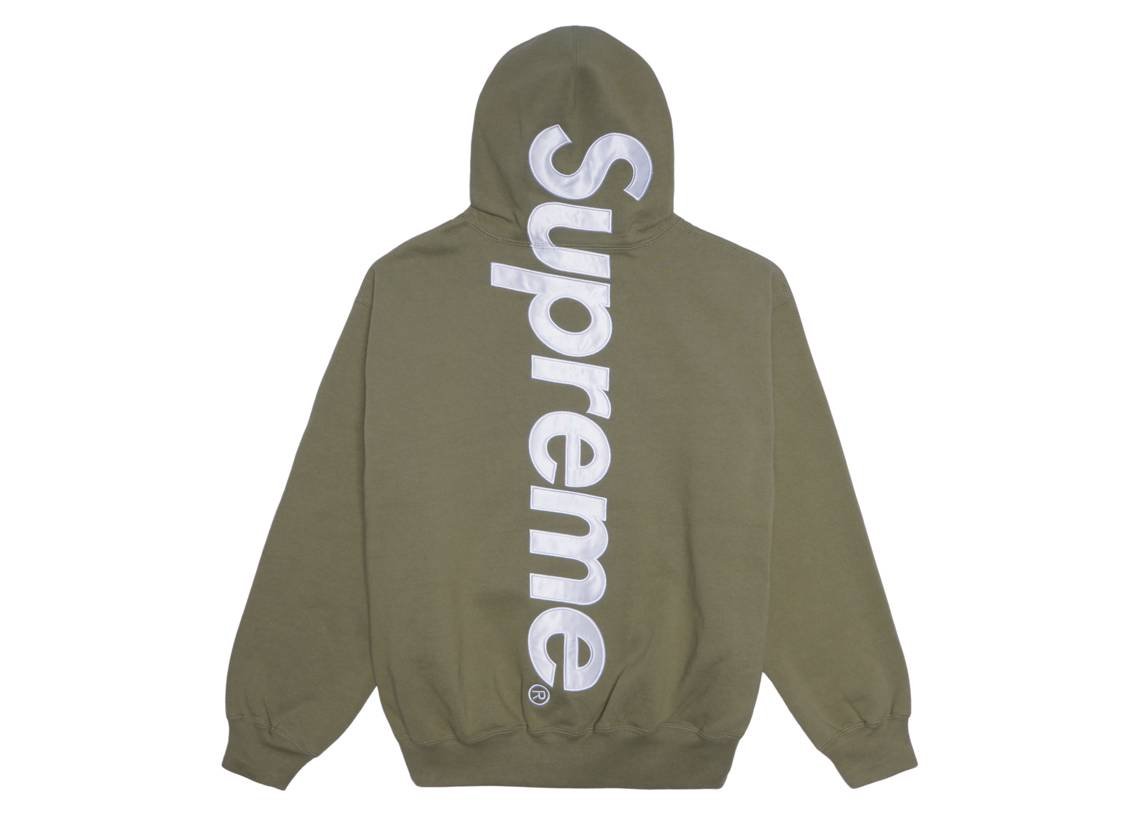 Supreme Satin Applique Hooded Sweatshirt Light Olive シュプリーム
