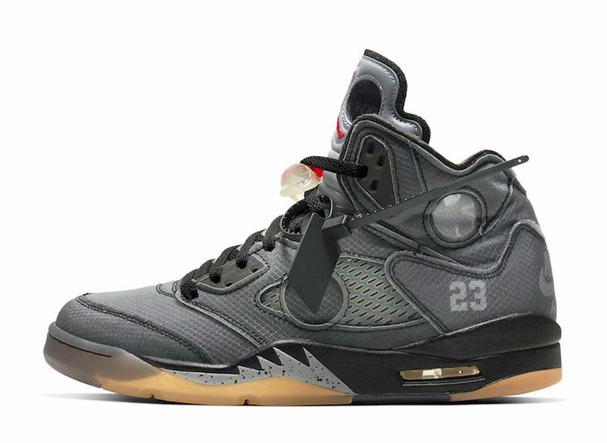 オフホワイト X ナイキ エアジョーダン5 ブラック モスリンファイアレッド OFF-WHITE X NIKE AIR JORDAN5 BLACK MUSLIN FIRE RED - VICTORIA SNKRS