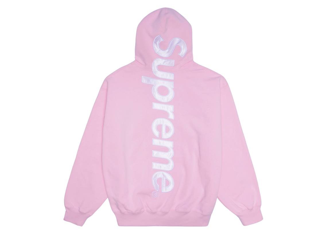 Supreme Satin Applique Hooded Sweatshirt Light Pink シュプリーム サテン アップリケ フーディー スウェットシャツ ライト ピンク - VICTORIA SNKRS