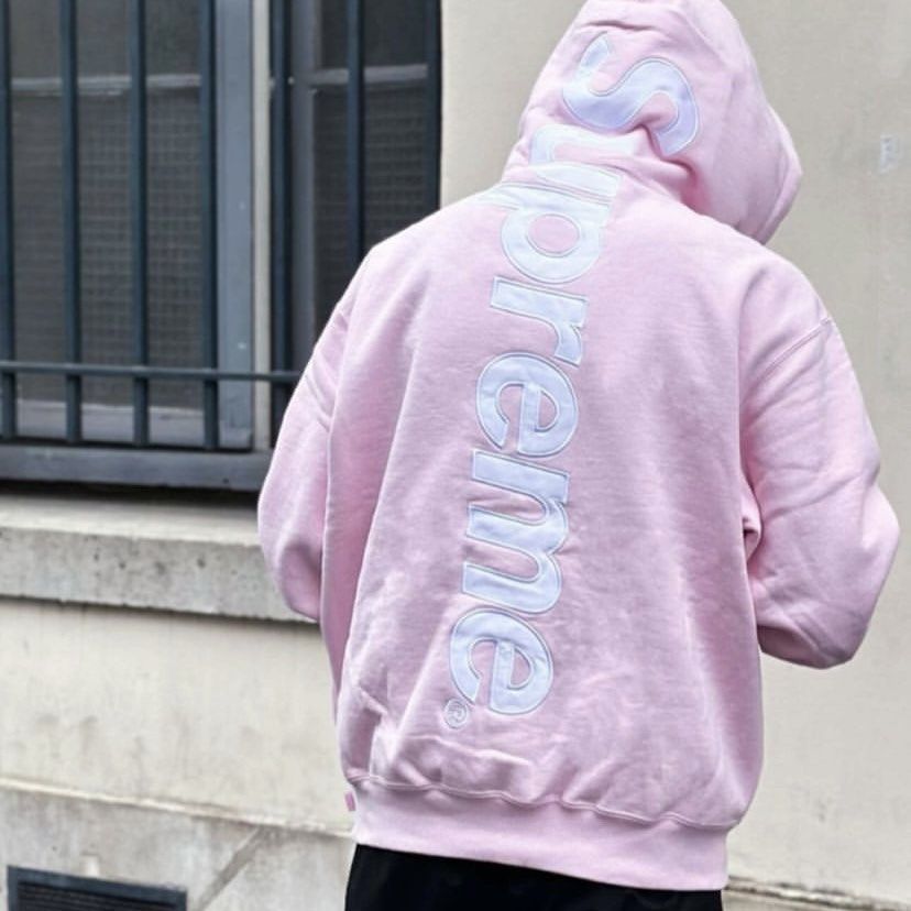 Supreme Satin Applique Hooded Sweatshirt Light Pink シュプリーム