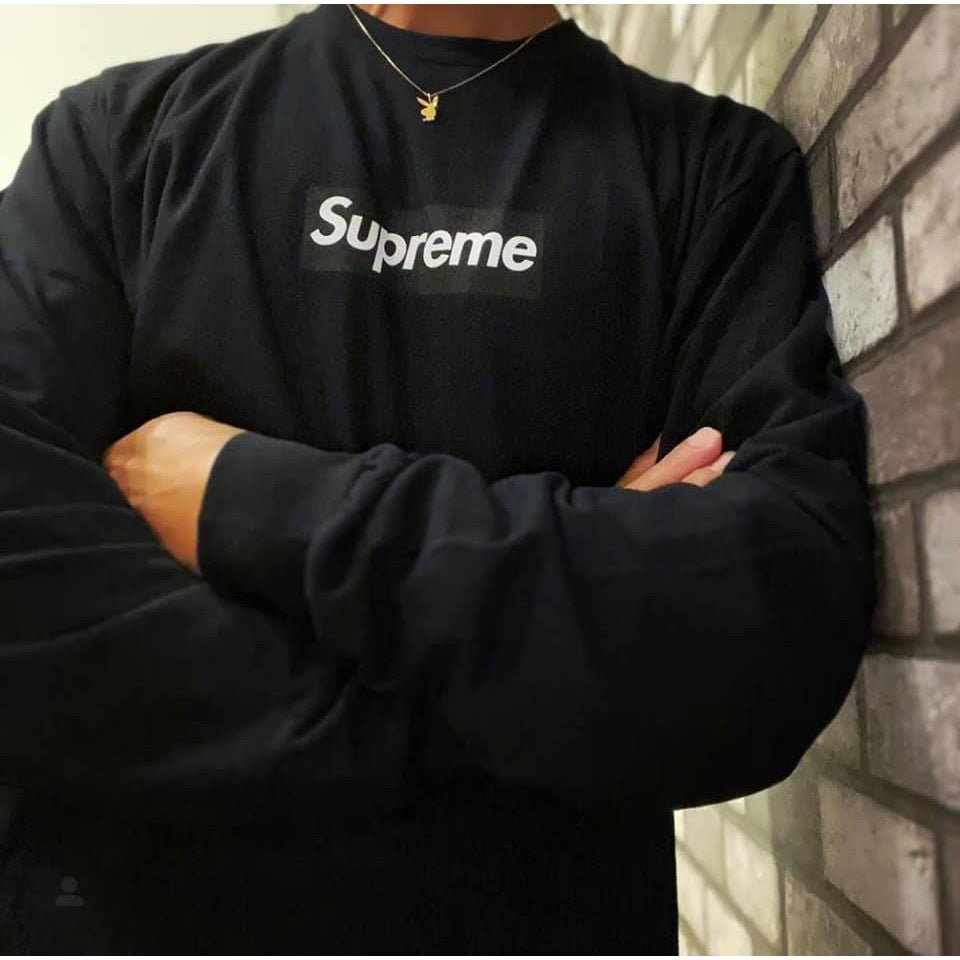 袖丈長袖シュプリーム SUPREME ロンT ロゴ 刺繍 黒 Lサイズ - Tシャツ